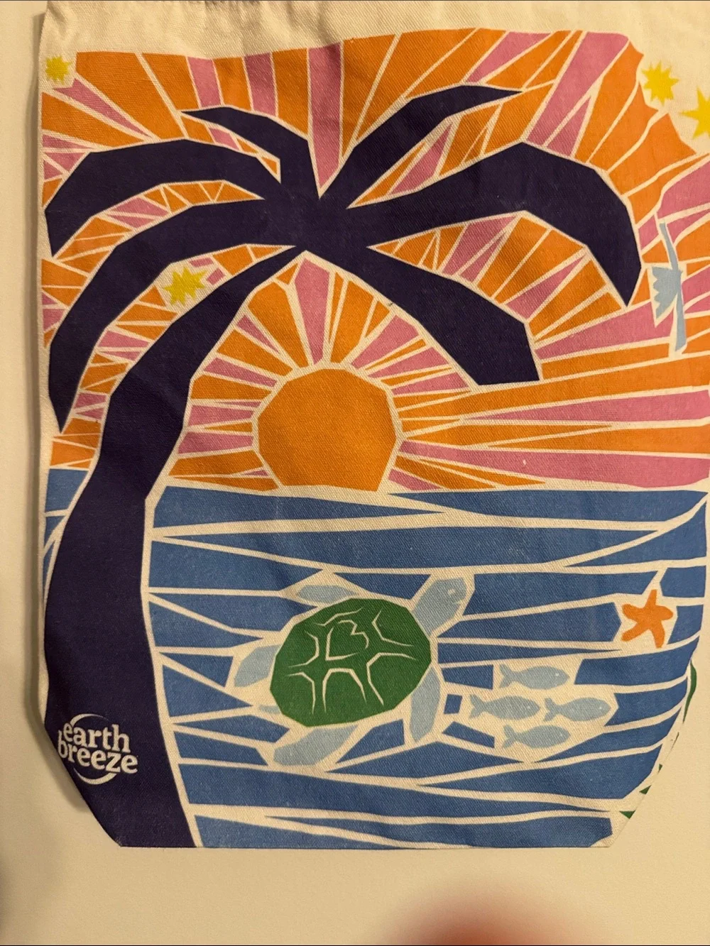Earth Breeze Canvas Tote with Tropical Sunset Print NWT